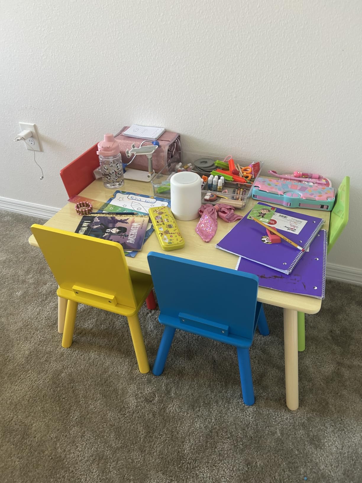 Delta Children Kids Table and Chair Set (4 Chairs Included) - Ideal for Arts & Crafts, Snack Time, Homeschooling, Homework & More, Grey/White customer photo 1