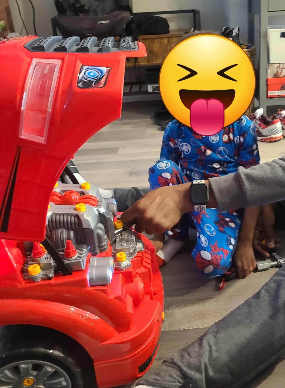 Qaba Truck Engine Toy with Lights, Sounds, Steering Wheel for Kids 3+, Red customer photo 1
