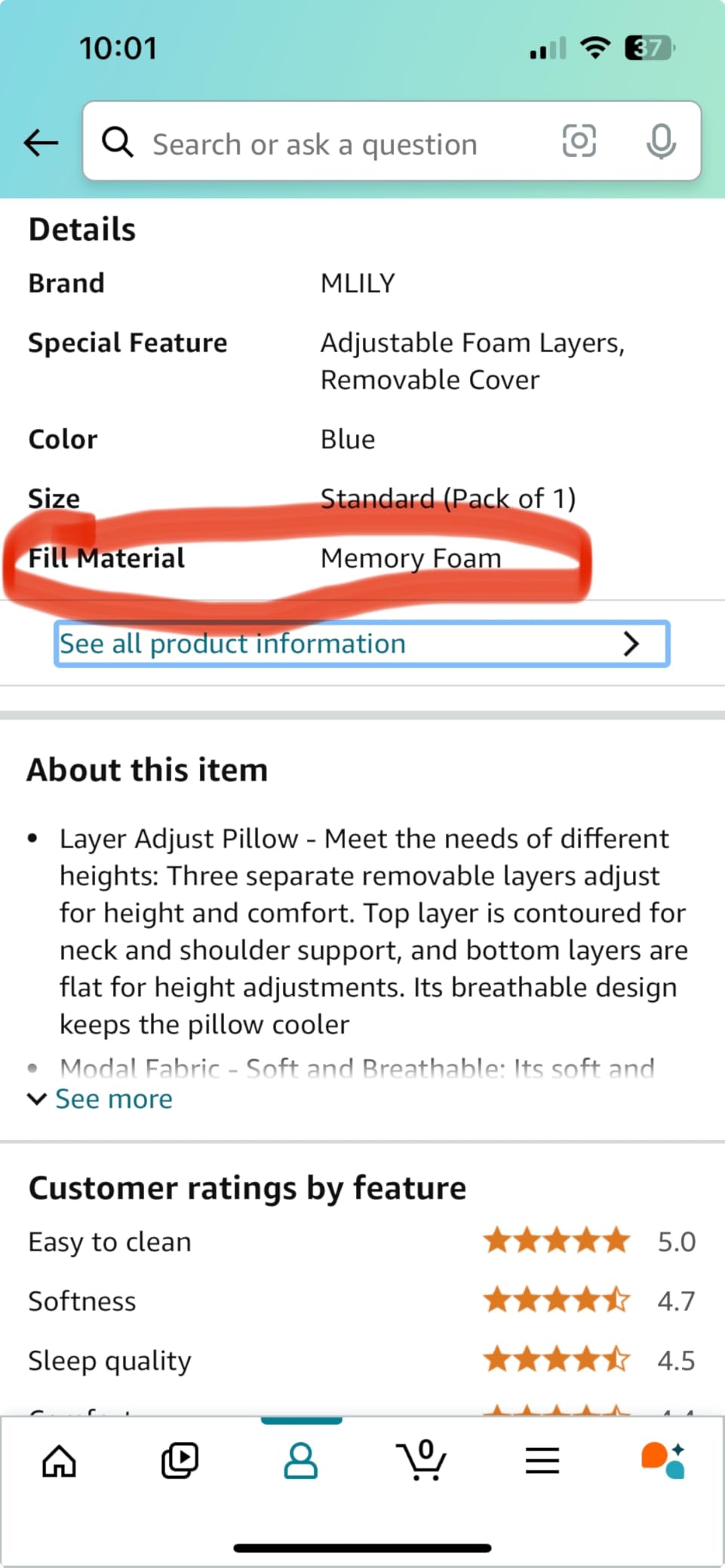 MLILY Kids Pillow for Sleeping, Adjustable Kids Memory Foam Pillow, Blue customer photo 2