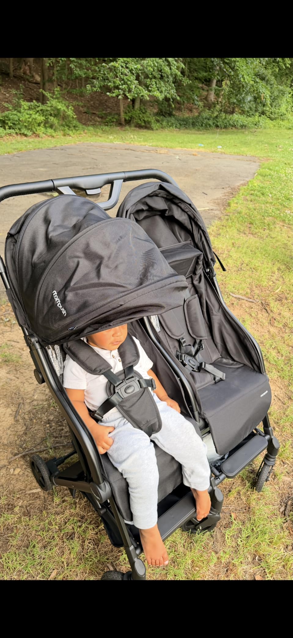 Mompush Lithe Double Stroller, Lightweight Side by Side, Infant & Toddler | 25 lbs design, 30-inch width fits doorways, one-step fold, independent recline, UPF50+ canopy, all-wheel suspension customer photo 2