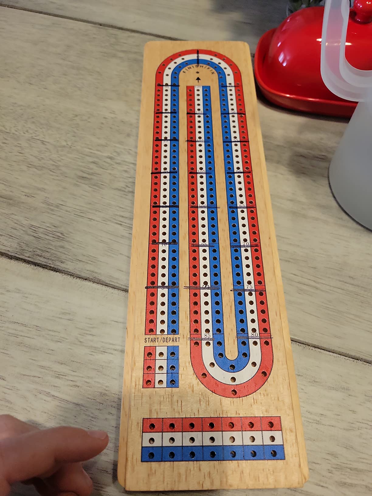 Cribbage Board Game Set with Large Storage Area, Solid Wood 3 Track Cribbage Board, 9 Metal Pegs, 2 Playing Cards and Instruction. Portable Travel Board Game for All Ages. customer photo 1