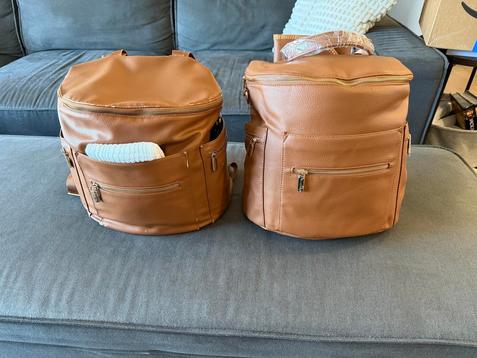 miss fong Diaper Bag Backpack Baby Diaper Bag, Large Leather Diaper Backpack with 16 Pockets Travel Diaper Bag with Diaper Changing Pad, Pañaleras Para Bebe for Moms(Convertible, Peanut) customer photo 2