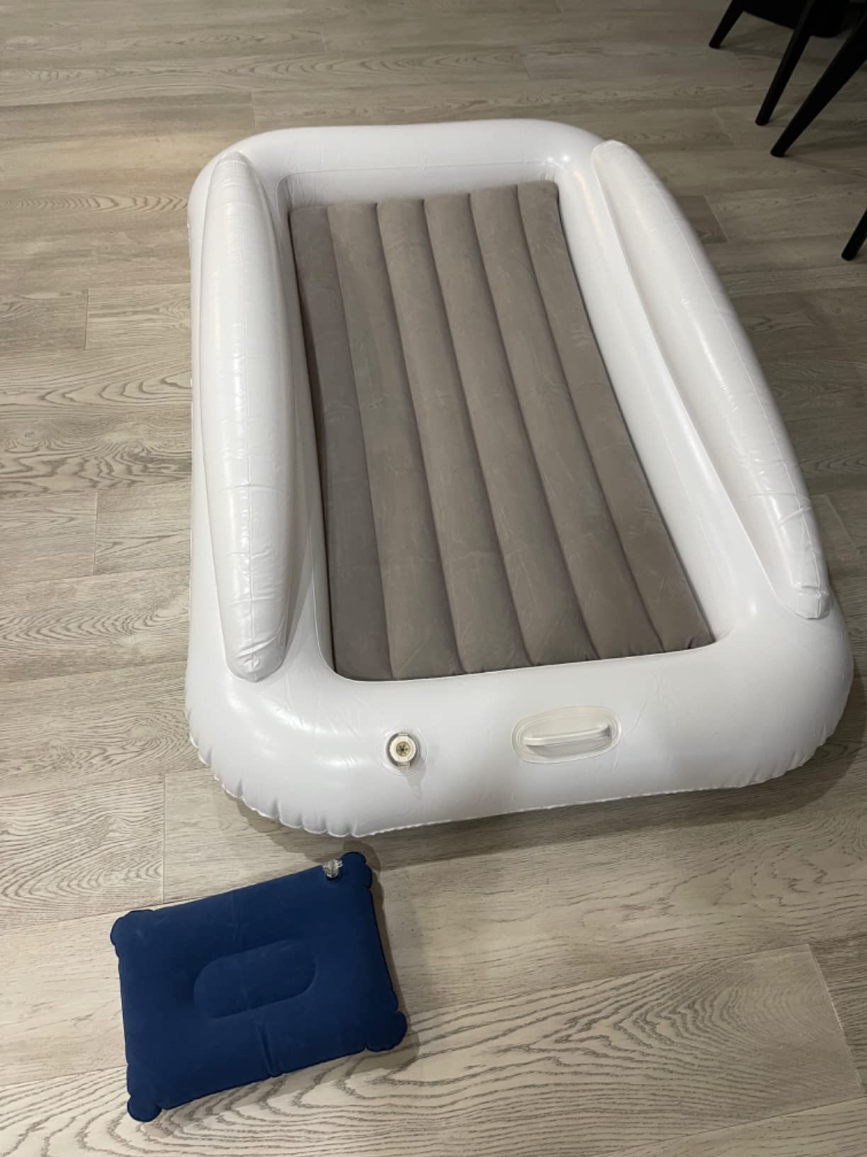 USHMA Inflatable Toddler Travel Bed, Portable Toddler Bed | Kids Air Mattress with Sides | Reversible 2 Colors Kids Blow Up Mattress -Navy Blue & Grey customer photo 1