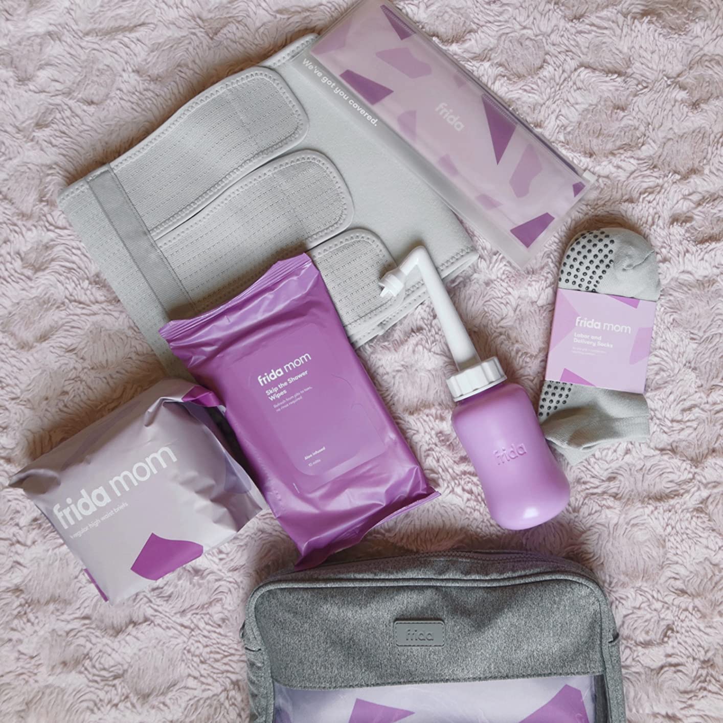 Frida Mom C-Section Recovery Must Have Kit for Labor, Delivery, & Postpartum, Socks, Peri Bottle, Disposable Underwear, Abdominal Support Binder, Shower Wipes, Silicone Scar Patches, & Toiletry Bag customer photo 1