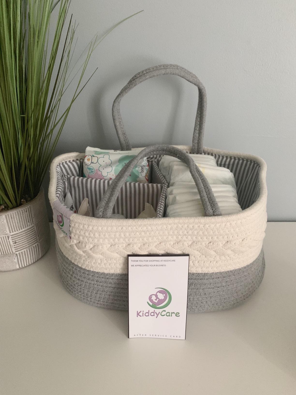 KiddyCare Woven Diaper Caddy Organizer, Large Gray Multi Functional Portable Baby Basket with Handle, Baby Gift for Boy/Girl Nursery Storage, Organization, and Modern Car Diaper Caddy Natural Large customer photo 1