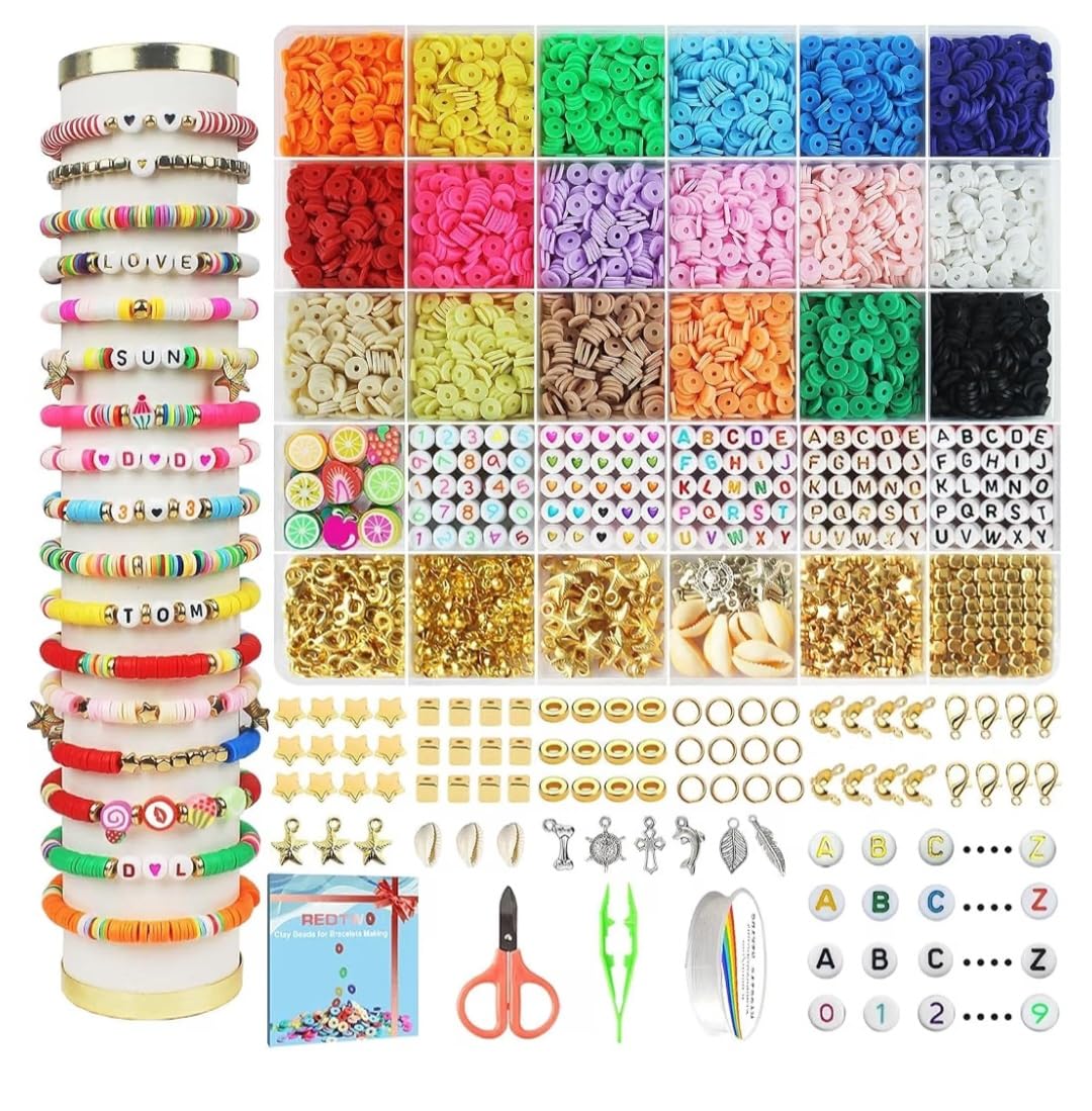 Redtwo 5100 Clay Beads Bracelet Making Kit, Flat Preppy Beads for Friendship Jewelry Making,Polymer Heishi Beads with Charms Gifts for Teen Girls Crafts for Girls Ages 8-12 customer photo 2