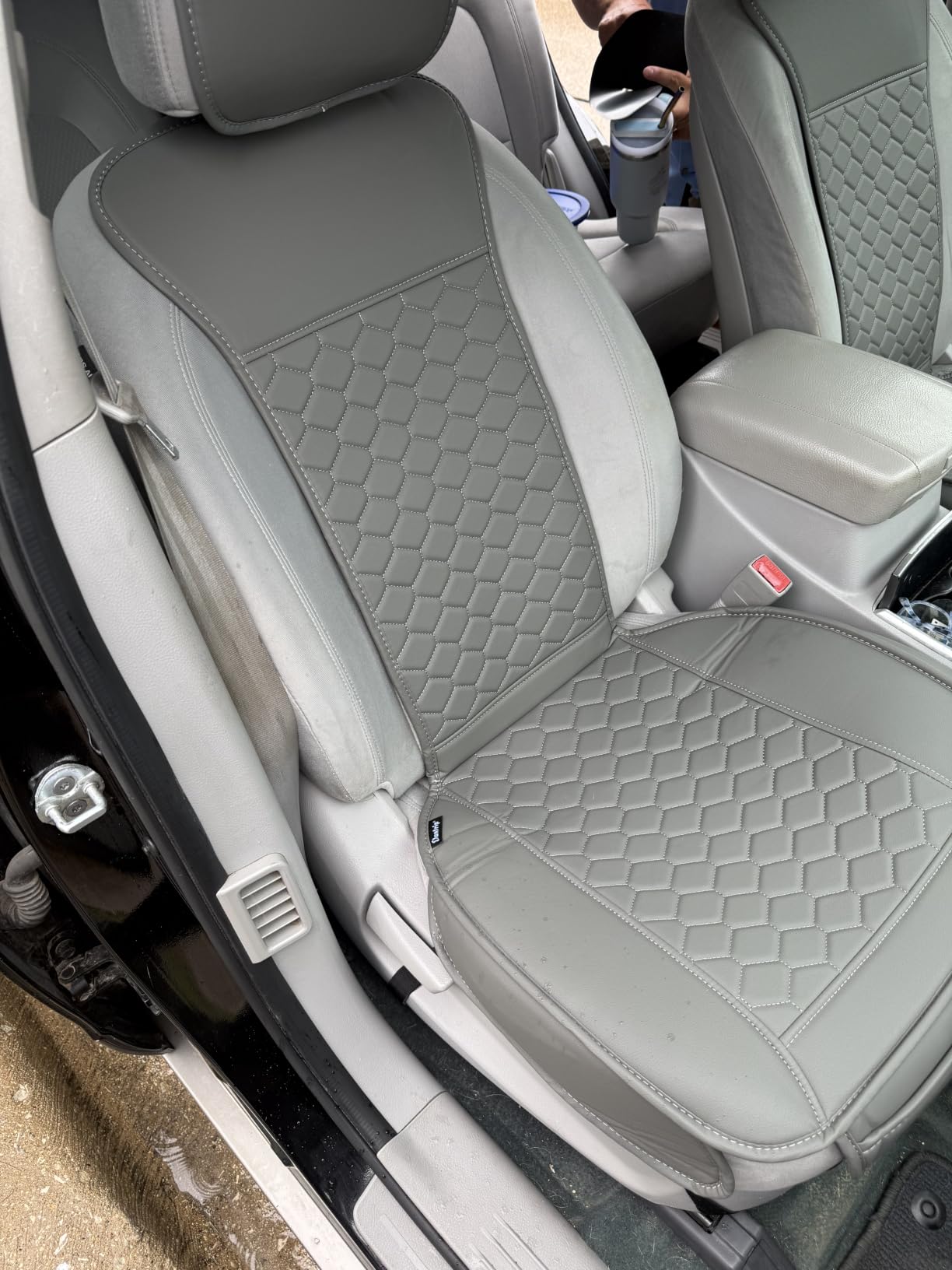 Elantrip Front Seat Covers 2PC Waterproof Faux Leather for Cars SUV Black | Soft faux leather helps protect front seats from spills, wear, and daily mess while giving your interior a cleaner look. customer photo 2