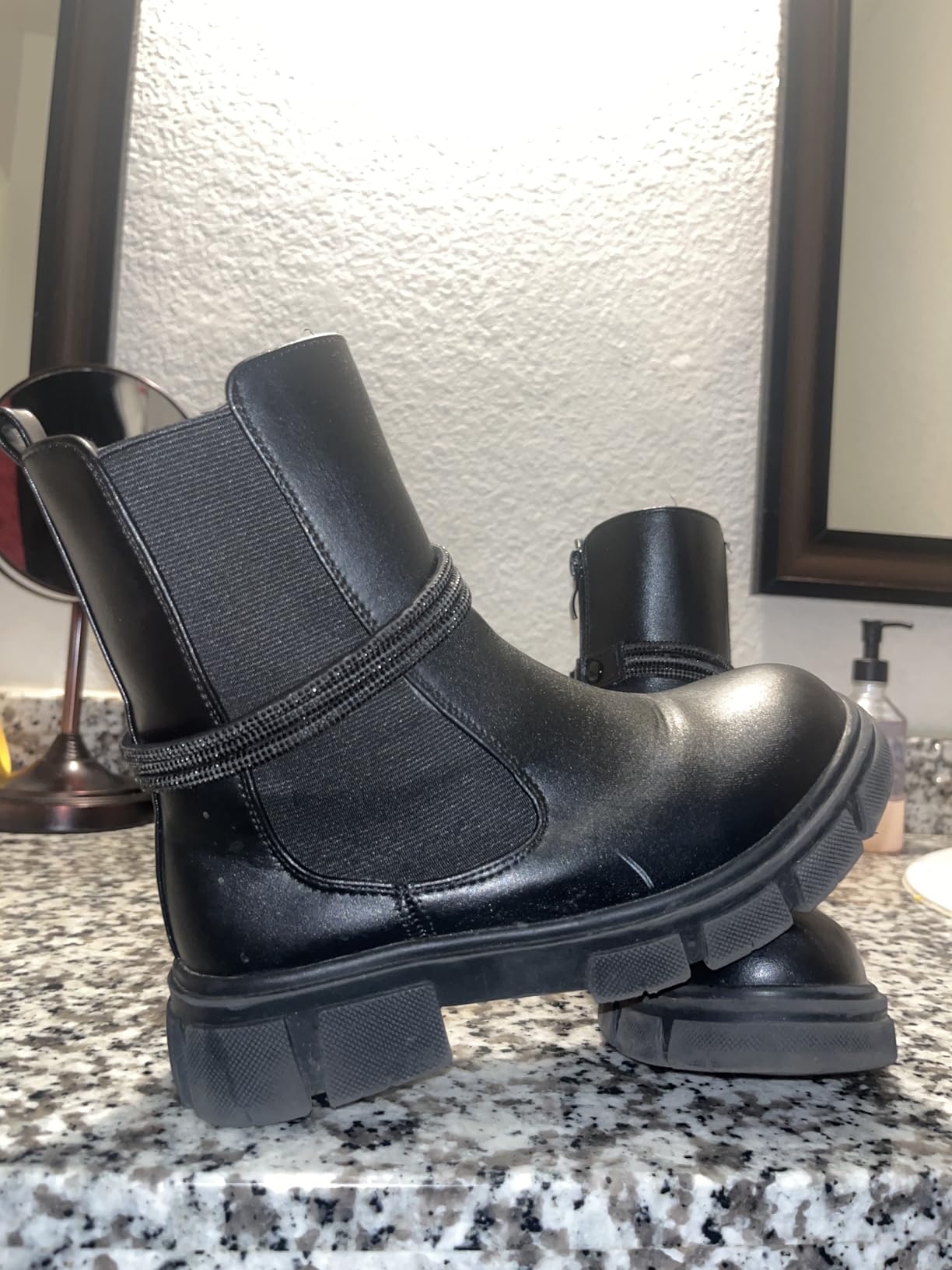 Apakowa Girls Combat Boots Kids Ankle Side Zipper Booties Toddler-Big Kid customer photo 1