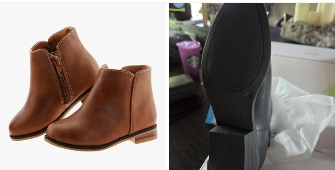 LseLom Girls Ankle Boots for Toddler/Little Kids - Brown, Suede, Zipper, Low-Top, Flat Heel, Casual customer photo 2