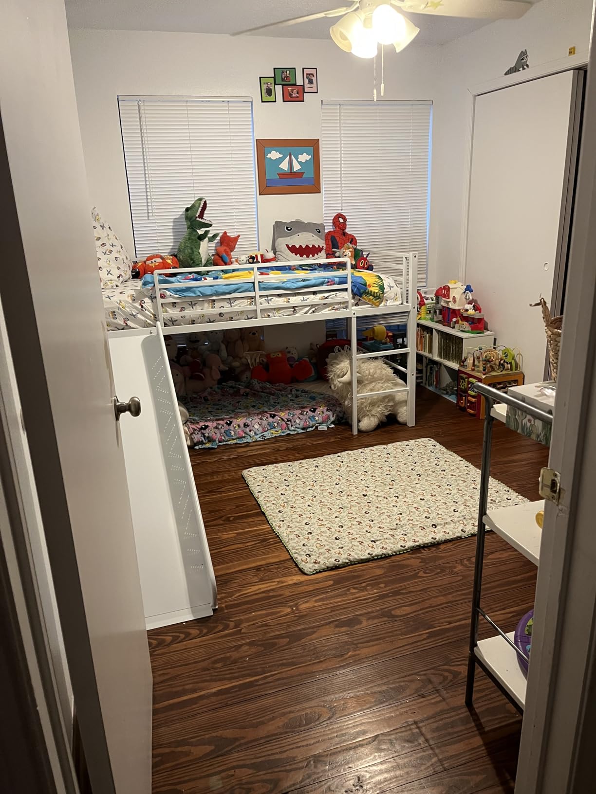 GIANTEX Twin Loft Bed with Slide, Metal Low Bunk Bed w/Safety Guardrails & Built-in Ladder, Toddler Bed Floor Frame for Boys & Girls, No Box Spring Needed (Black) customer photo 1
