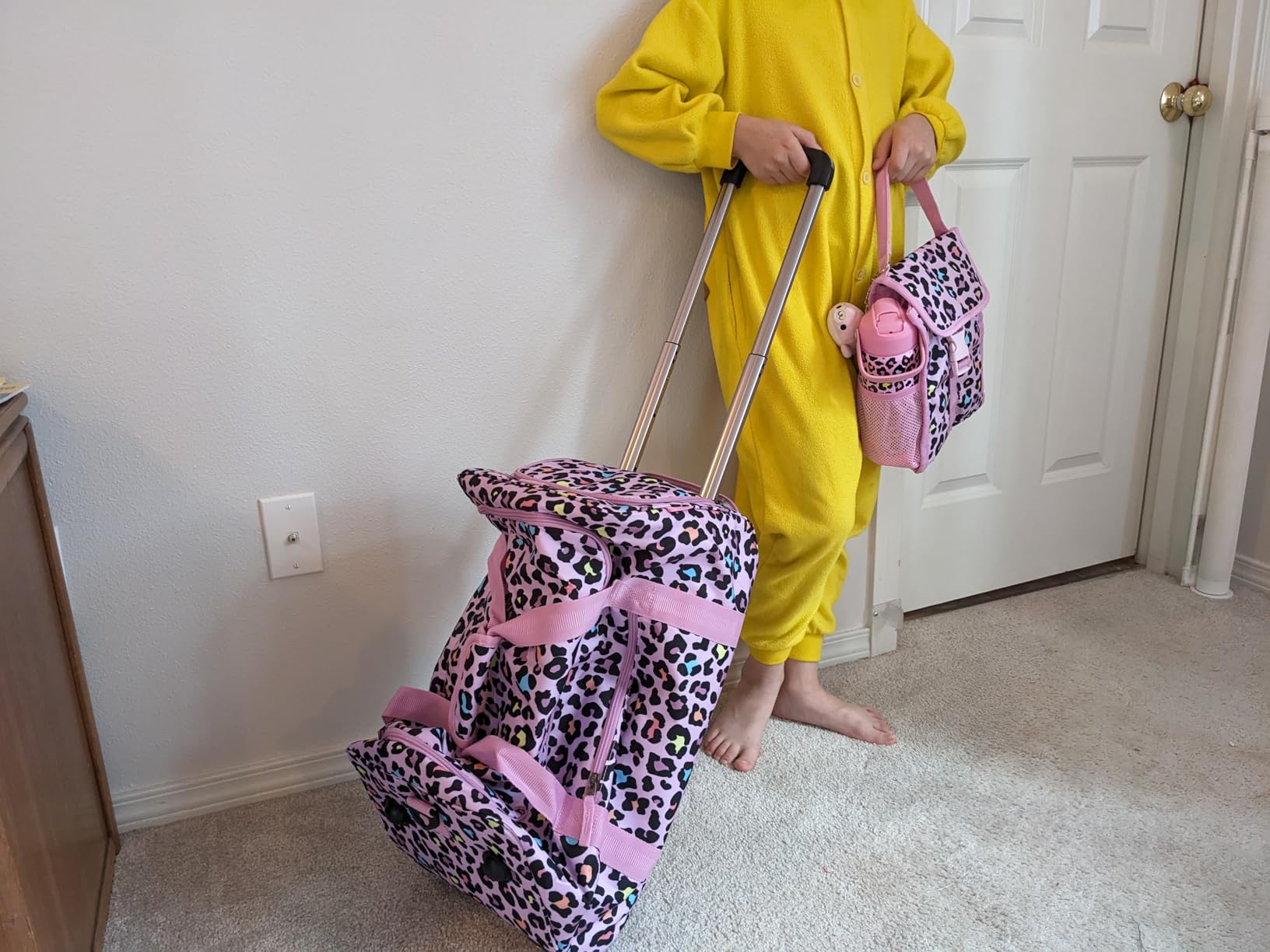 Choco Mocha Girls Suitcase with Wheels, Kids Rolling Duffle Bag Luggage for Travel 22inch, Tie Dye Blue customer photo 1
