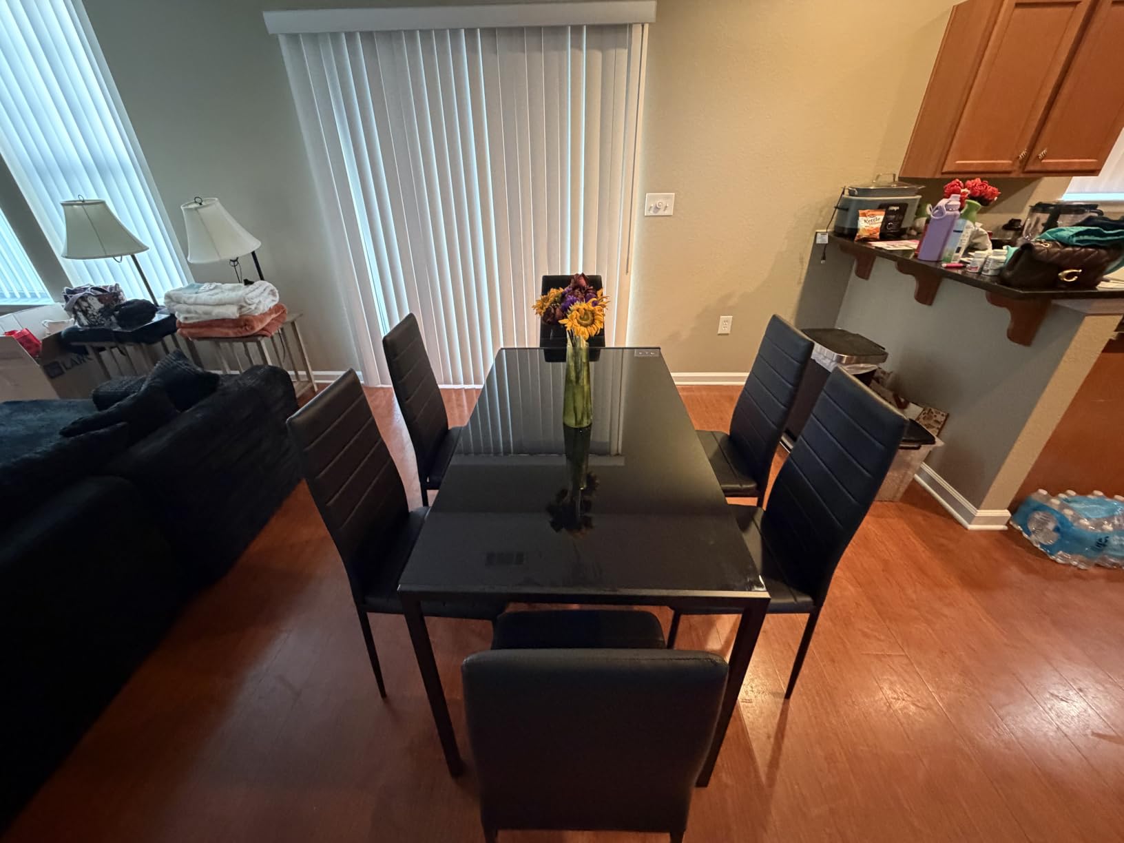 Gizoon Black 7 Piece Glass Dining Table Set, Kitchen Table with Chairs customer photo 1