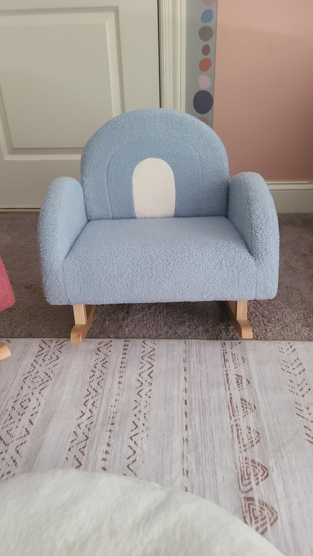 INFANS Kids Sofa, Toddler Rocking Armchair with Solid Wooden (Pink) | Children Chair with Plush Fabric Frame Anti-Tipping Design for Kindergarten Playroom, Gift for Boys Girls customer photo 1