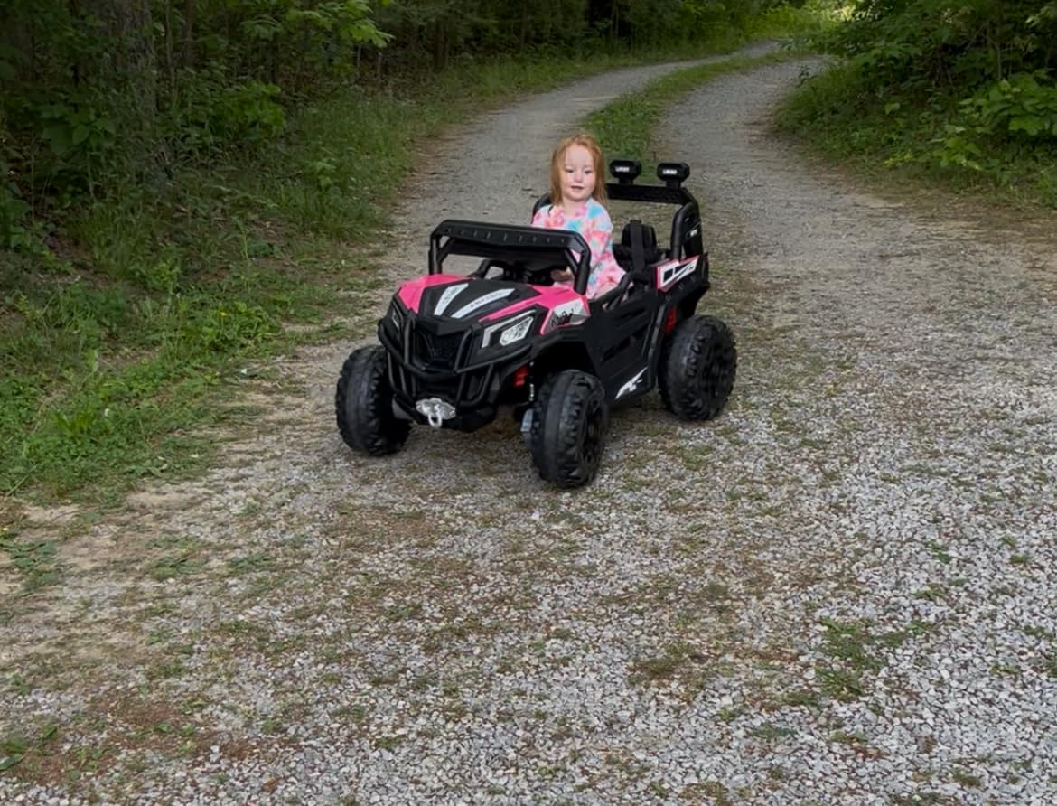 ANPABO 24V Ride On Toys for Kids w/Remote Control, 4WD/2WD Switchable, Blue | 4-point harness, 19