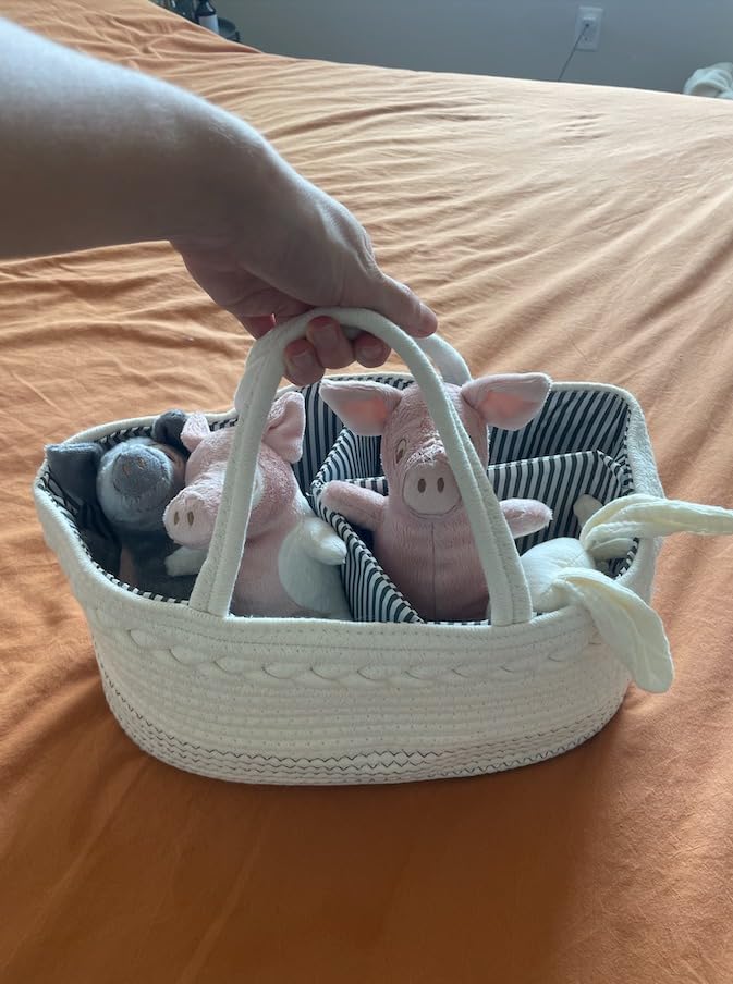 luxury little Diaper Caddy Organizer, Large Cotton Rope Nursery Baby Basket, Changing Table Organizer for Baby Diaper Storage, Portable Car Organizer Removable Divider (Off White, Extra Large) customer photo 2