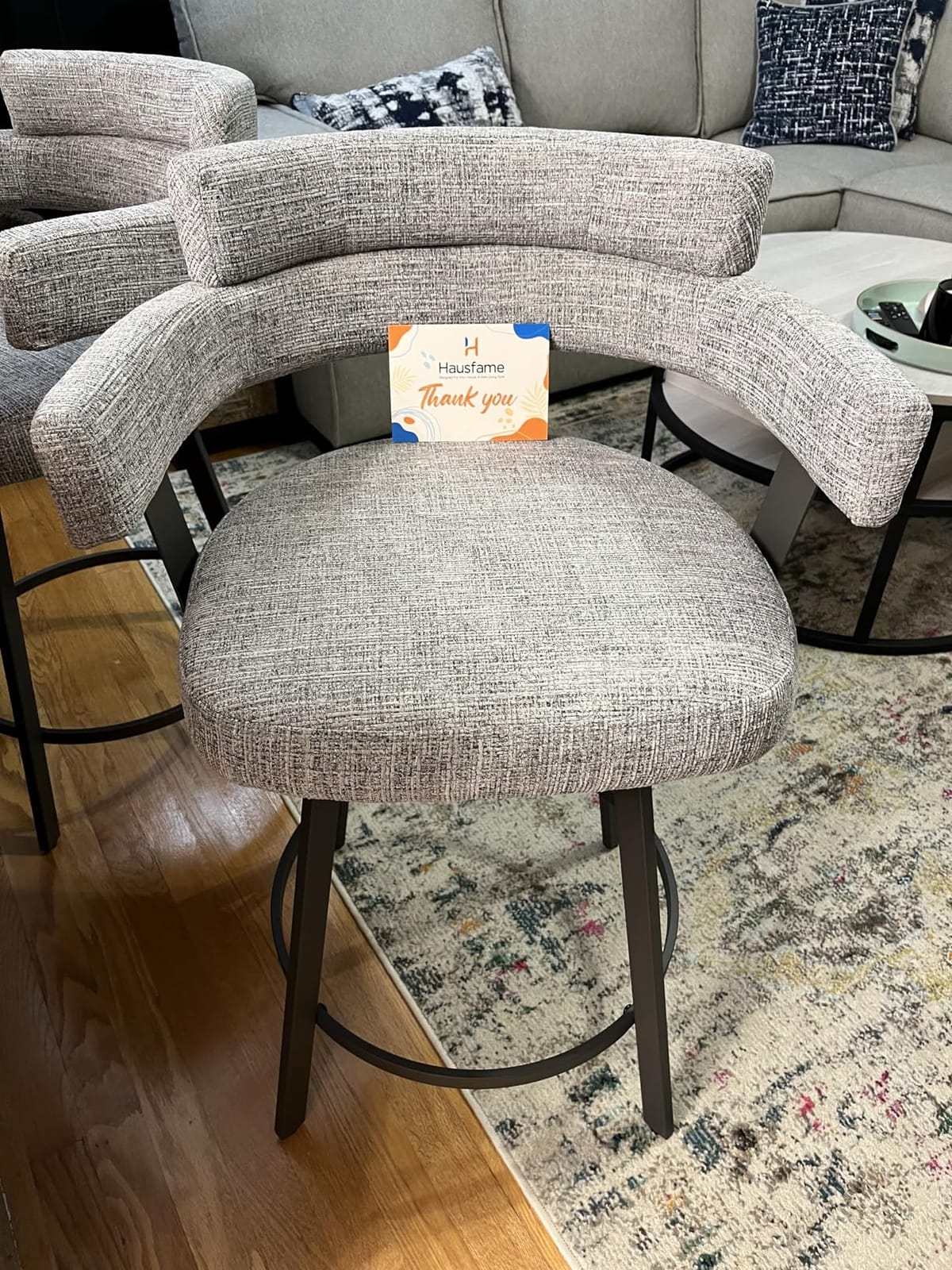 Counter Height Bar Stools with Full Back – Swivel Counter Stools Set of 2 with Linen Padded Back, Metal Footrest, Modern Barstools for Kitchen Counter, Island, Dining Room, Grey 24 inch customer photo 2