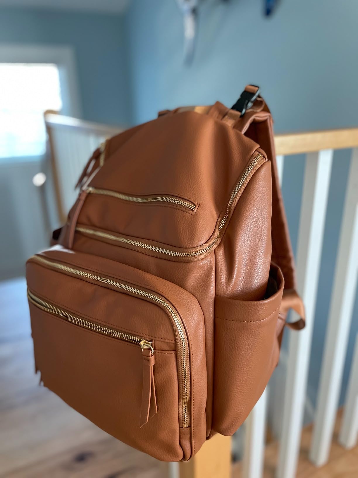 Omanmoli Diaper Bag Backpack Large Baby Diaper Bag Leather with 17 Diaper Bag Organizing Pouches,Changing Pad,Stroller Straps,4 Insulated Pockets,Brown customer photo 2