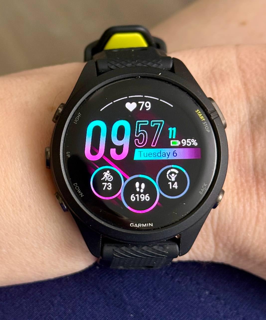 Garmin Forerunner® 265S, Running Smartwatch, 42mm, Whitestone/Neo Tropic customer photo 2