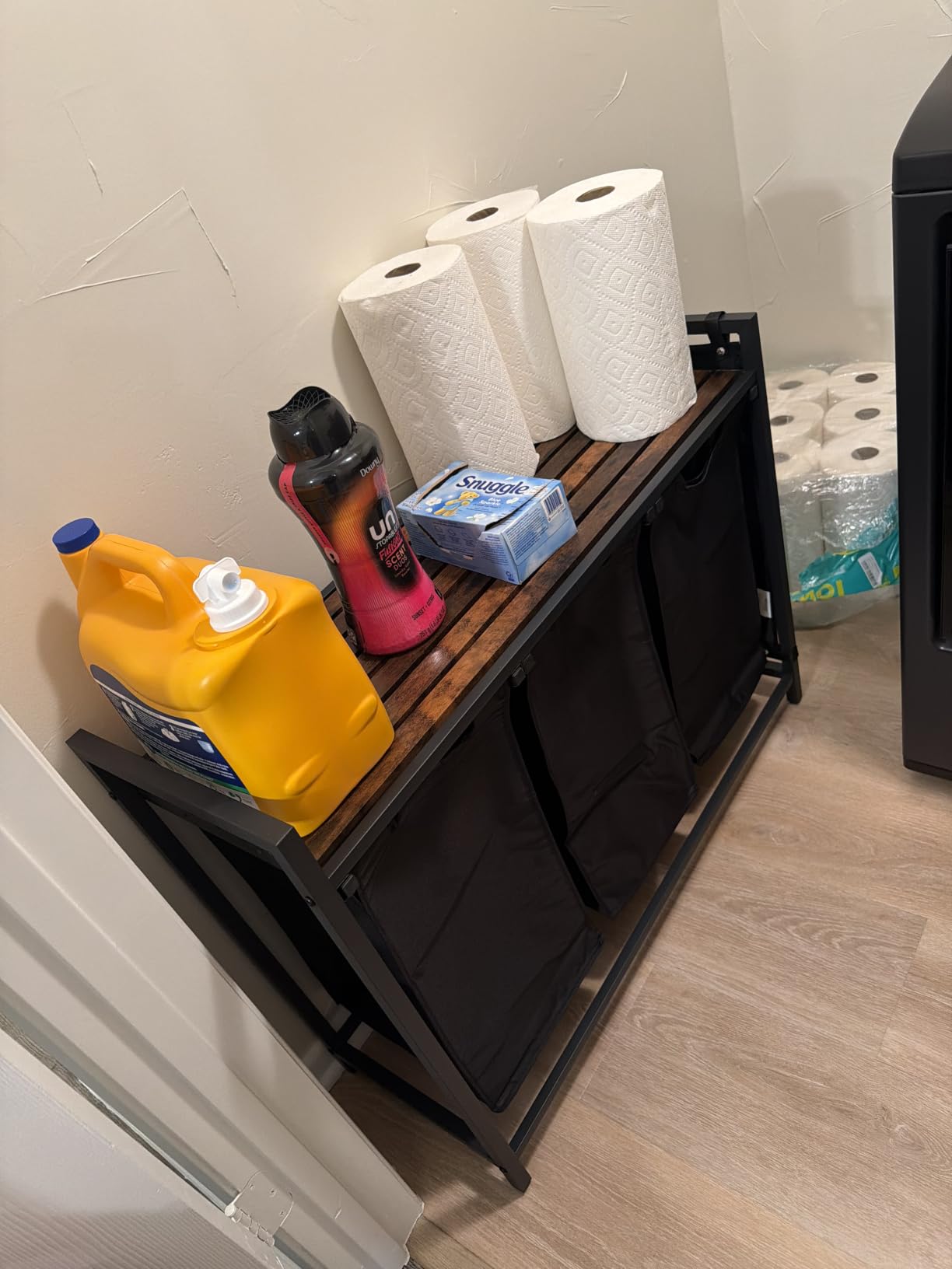 VASAGLE Laundry Hamper with Shelf, 3 Pull-Out Bags, 3 x 10.6 Gallons (40 L) customer photo 1