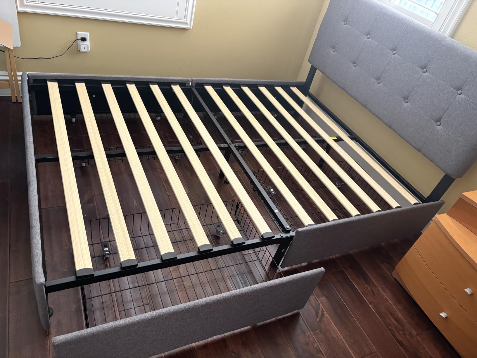 Allewie Queen Size Storage Bed Frame with 4 Underbed Drawers, Upholstered Platform Bed with Adjustable Headboard, Diamond Button Tufted, Easy Assembly, Noise-Free, No Box Spring Needed, Light Grey customer photo 1