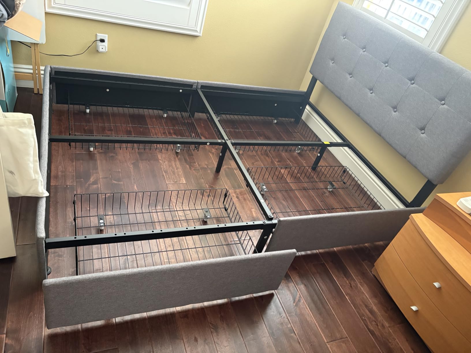 Allewie Queen Size Storage Bed Frame with 4 Underbed Drawers, Upholstered Platform Bed with Adjustable Headboard, Diamond Button Tufted, Easy Assembly, Noise-Free, No Box Spring Needed, Light Grey customer photo 2