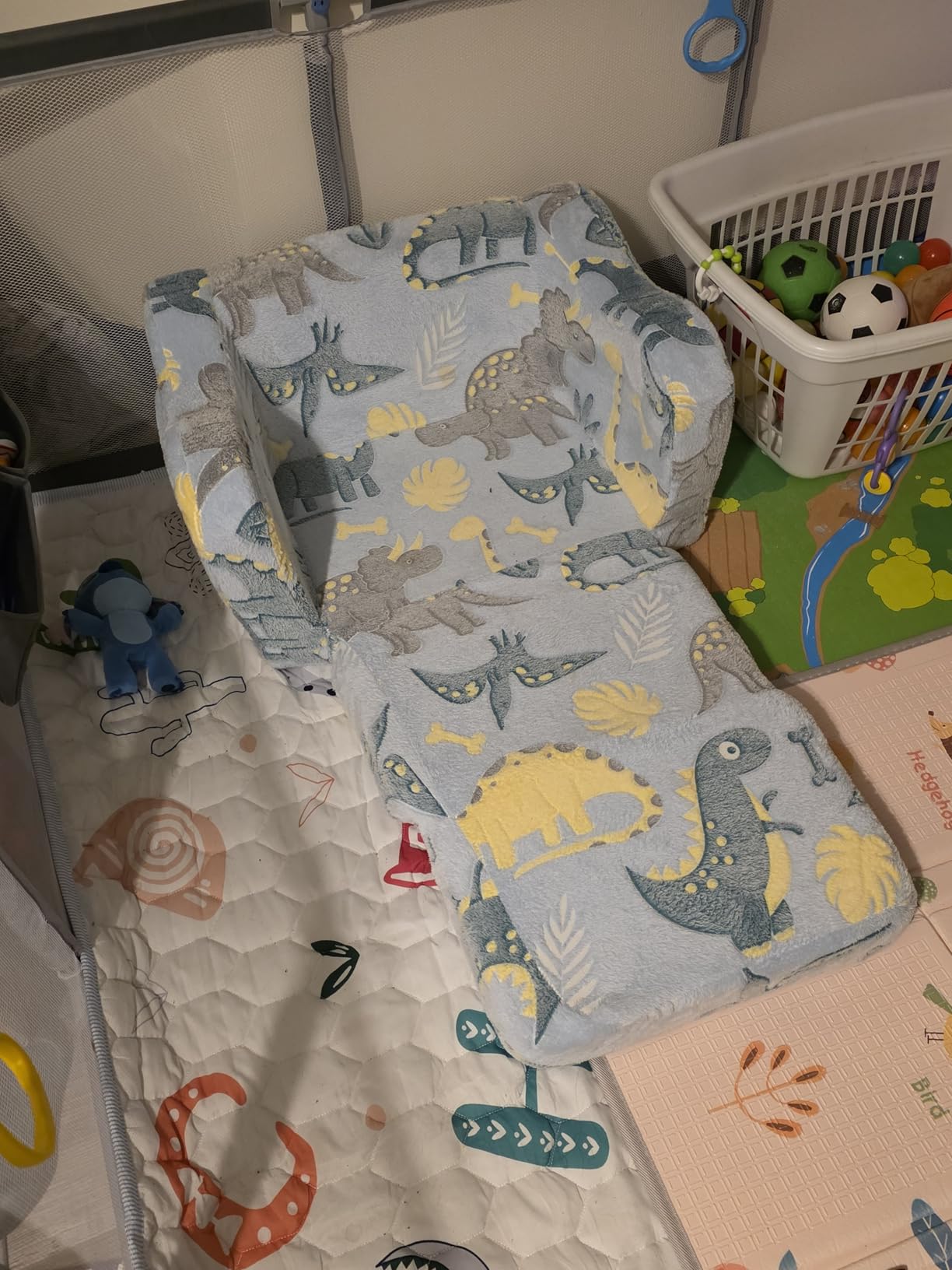 MeMoreCool Glow in the Dark Dinosaur Kids Couch, Comfy Fold Out Sofa, Gray customer photo 1