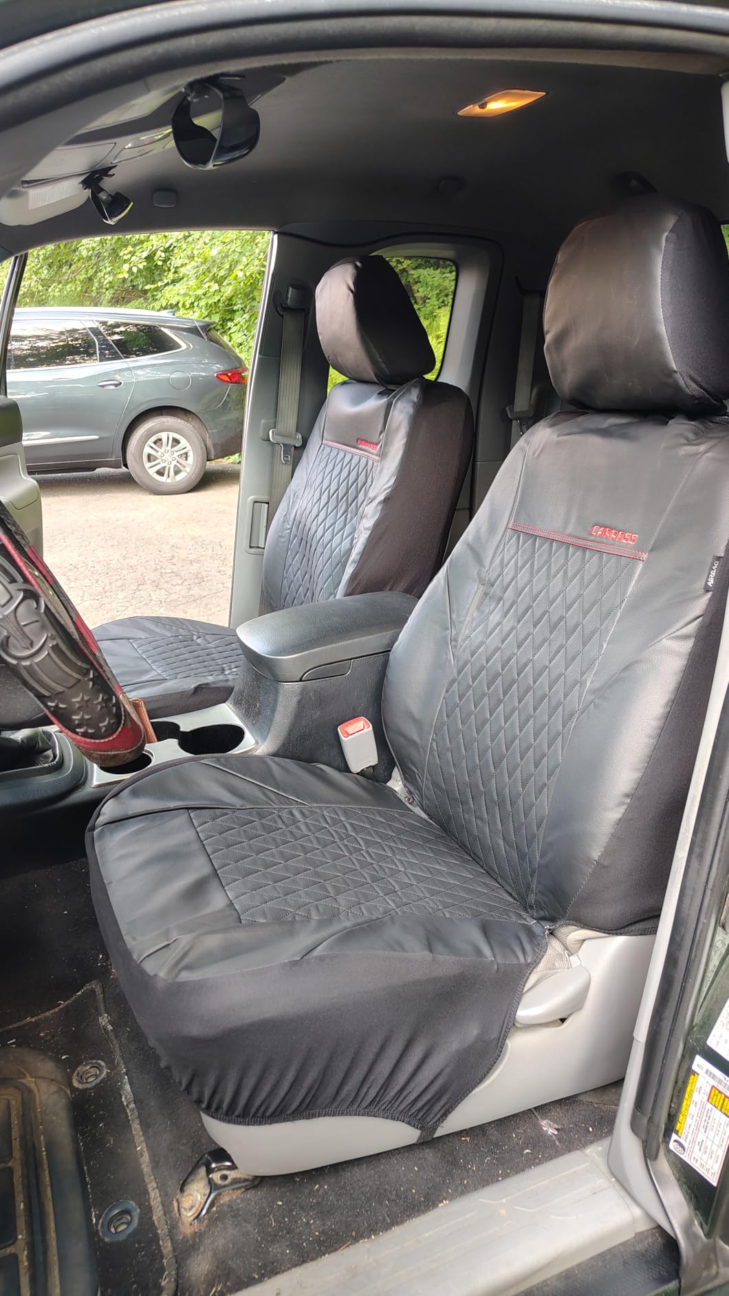 CAR PASS Quilting Leather Seat Cover Two Front Seats Only, Universal Fit Automotive Front Seat Covers Waterproof Deluxe PU Premium Vinyl Luxury for Cars Sedan Van SUV Airbag Compatible 2 Pieces,Black customer photo 2