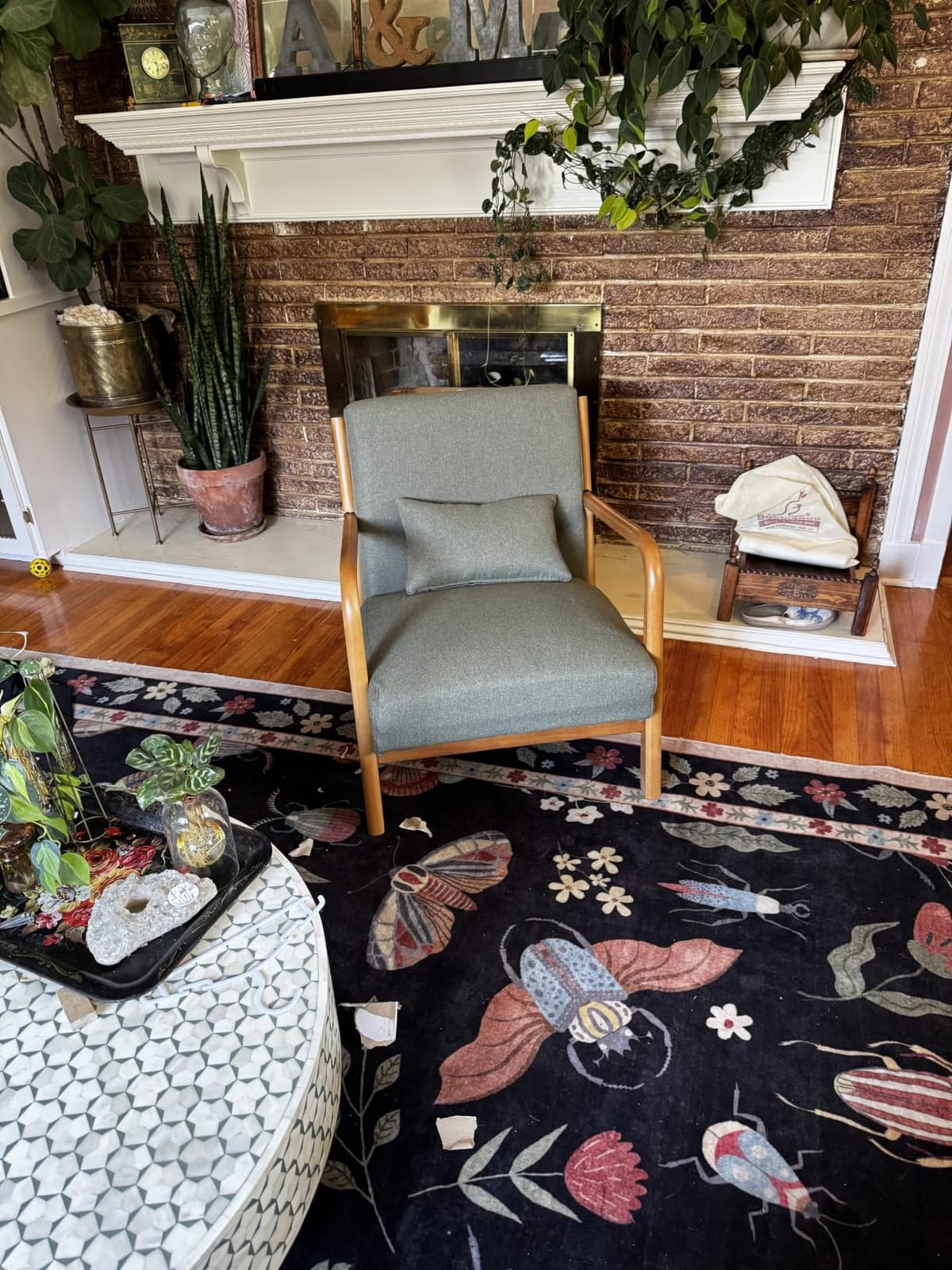 INZOY Mid Century Modern Accent Chair with Wood Frame, Upholstered Living Room Chairs with Waist Cushion, Reading Armchair for Bedroom Sunroom (Green) customer photo 2
