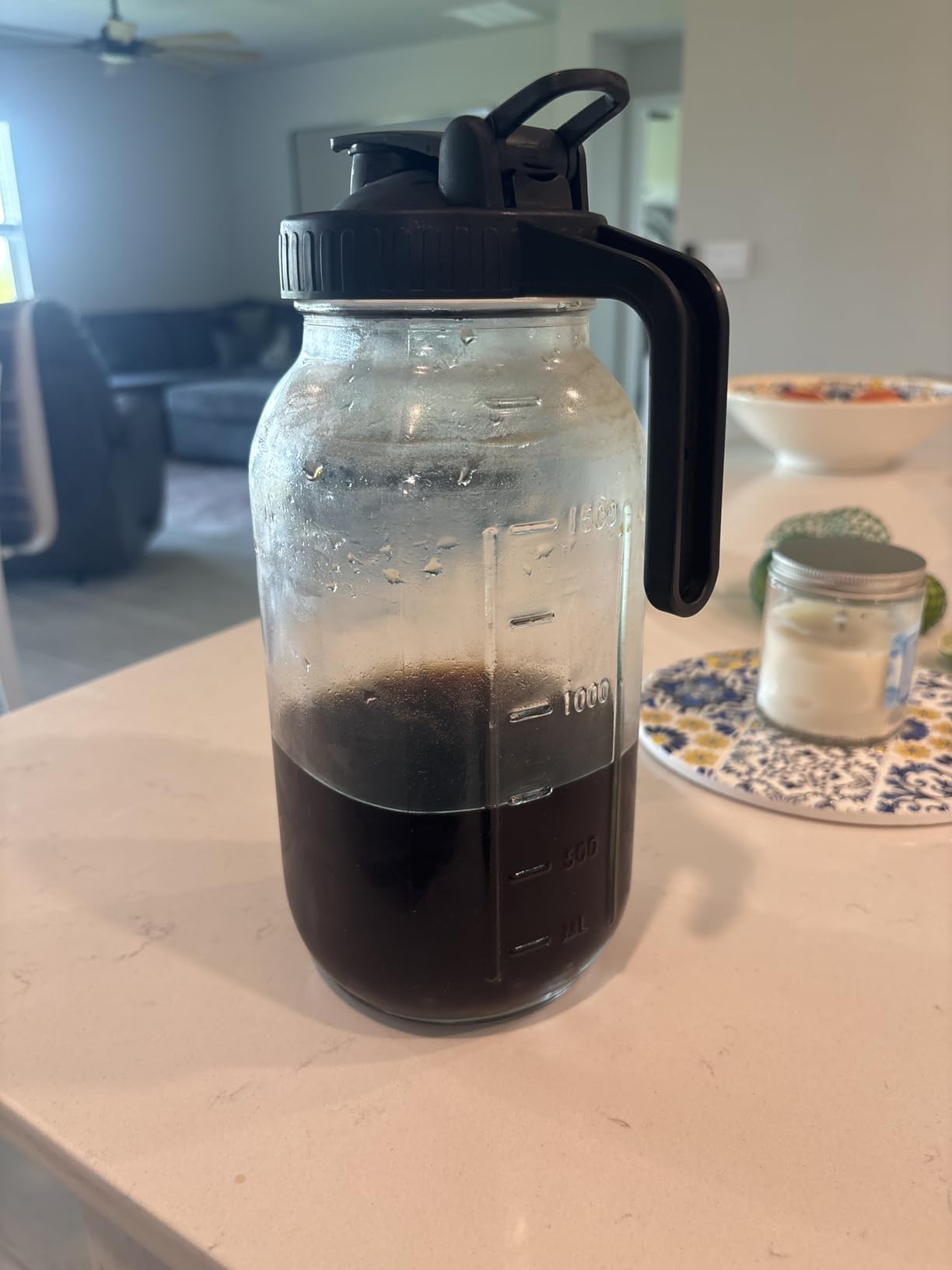 Cold Brew Mason Coffee Maker - 64oz Iced Coffee Pitcher with Stainless Steel Mixing Spoon & Super Dense Filter 3 Steps Finish Cold Brew Coffee, Classic BPA Free Sturdy Mason jar Pitcher Easy to Clean customer photo 1