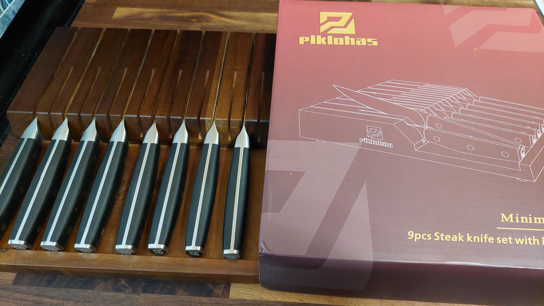 Piklohas Steak Knives Set of 8 with Drawer Organizer Built-in Sharpener customer photo 2