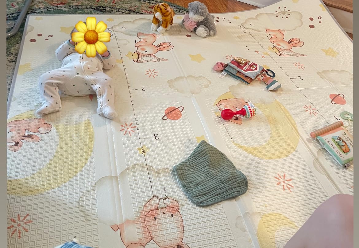 Joypony Baby Play Mat 79x 71 Inch, Extra Large Foldable Play Mats for Babies and Toddlers, Waterproof & Anti-Slip Portable Baby Floor Mat for Tummy Time, Non Toxic Foam Play Mat for Floor Travel Bag customer photo 2
