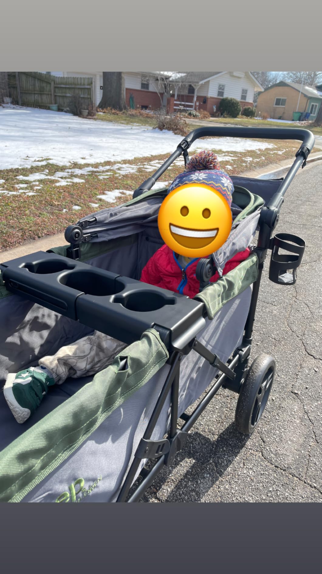 Jeep Sport All-Terrain Stroller Wagon by Delta Children - Includes Canopy, Parent Organizer, Adjustable Handlebar, Snack Tray & Cup Holders, Grey/Olive Green customer photo 1