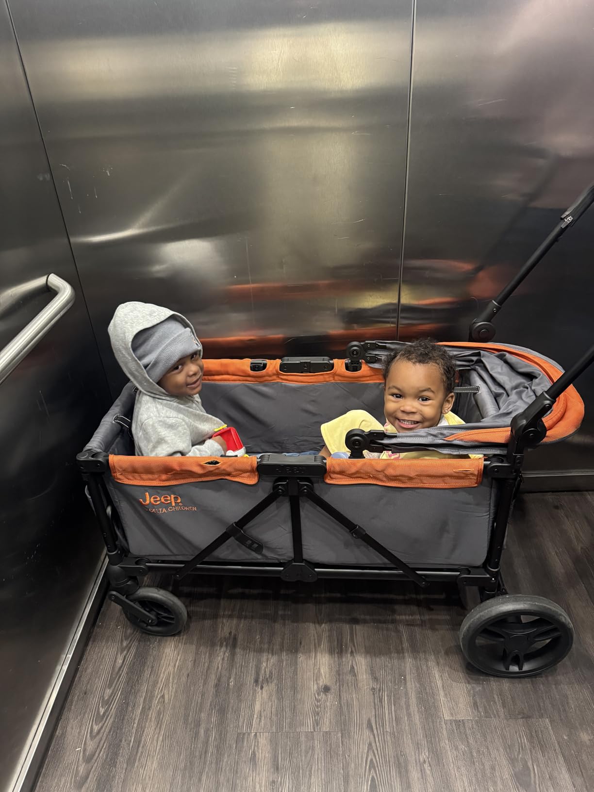 Jeep Sport All-Terrain Stroller Wagon by Delta Children - Includes Canopy, Parent Organizer, Adjustable Handlebar, Snack Tray & Cup Holders, Grey/Bonfire customer photo 2