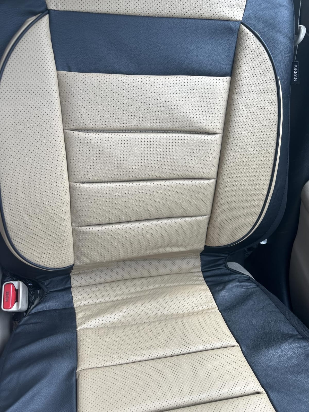 CAR PASS Leather Seat Covers Full Set Universal Water Resistant 3D Foam Back Support, Luxury Comfort Automotive 5 Seat Covers All Season Fit for SUV,Sedan,Van, Airbag Compatible Elegance(Beige Black) customer photo 1