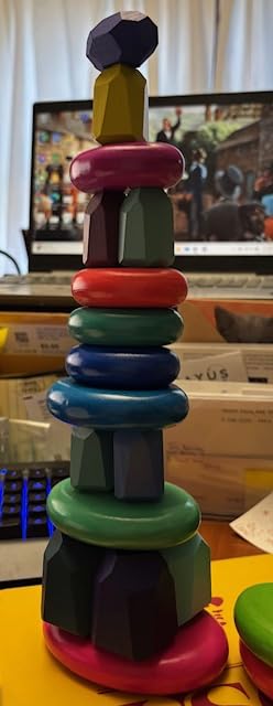 OESSUF Stacking Rocks 48Pcs Stacking Blocks Balancing Stacking Stones Wooden Building Toys Wood Stone Stacking Game for Toddler Sorting Preschool Educational Montessori Stacking Rocks for Kids customer photo 2