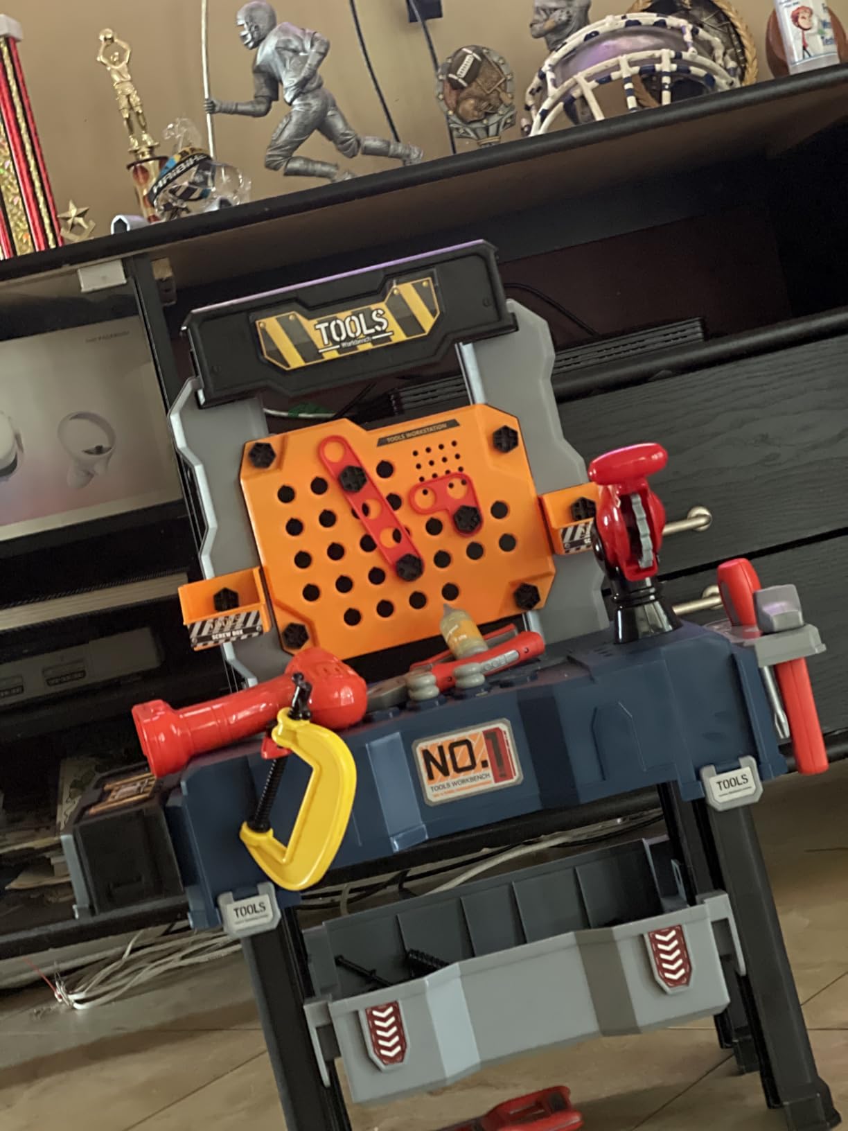 MUGEYMYD Kids Tool Bench Set with Electric Drill and Realistic Tool | Pretend Play Construction Workbench Toys for Toddlers, Build a Kids Tool Workshop Set for Boys and Girls, Ages 3-8 customer photo 2