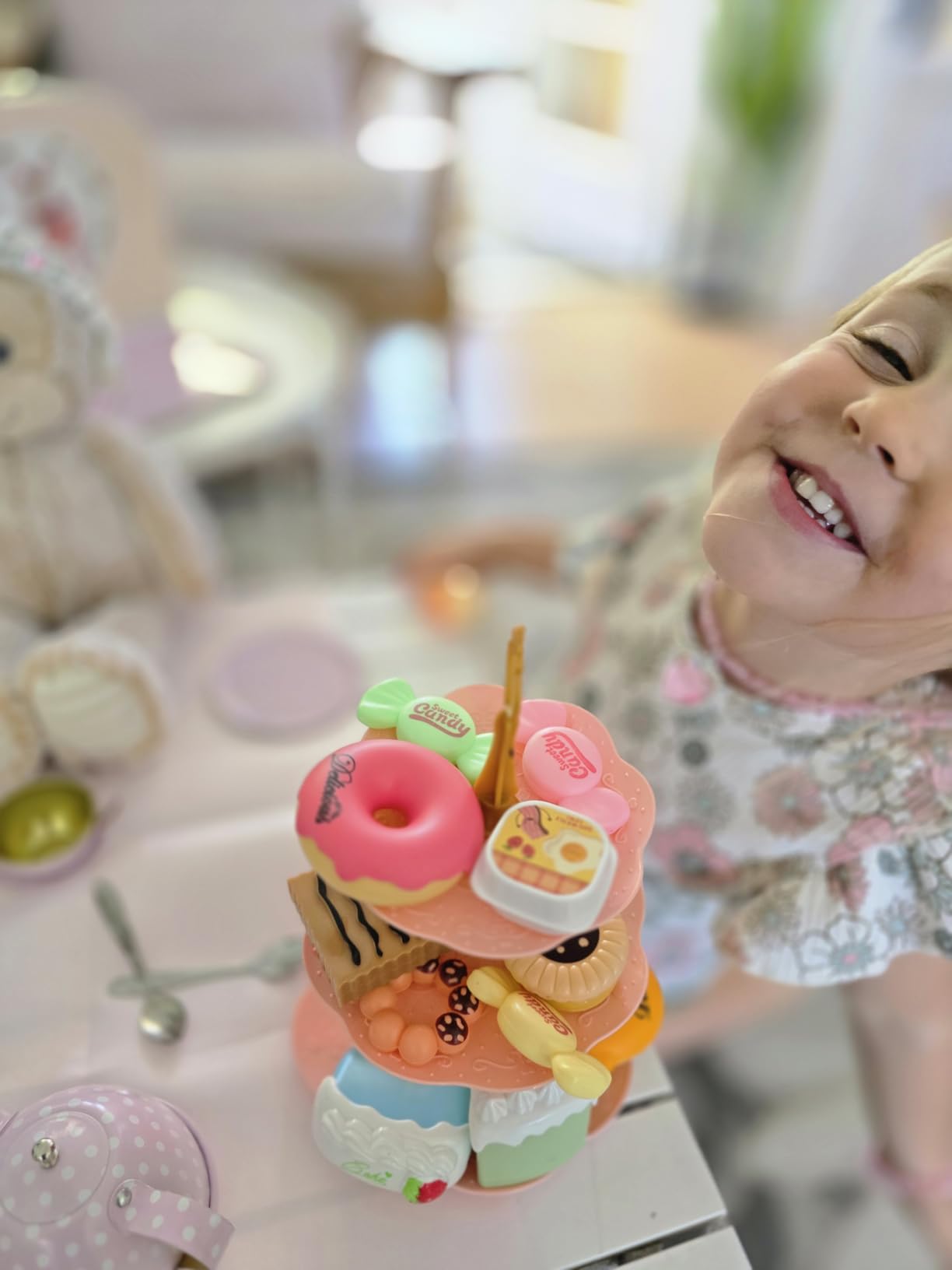 iAOVUEBY Tea Party Set for Little Girls, 49PCS Princess Tea Time Toys Including Tea Set Dessert Carrying Case, Kids Kitchen Pretend Playset, Tea Set for Girls Birthday Toddler Age 3-8, Pink customer photo 2