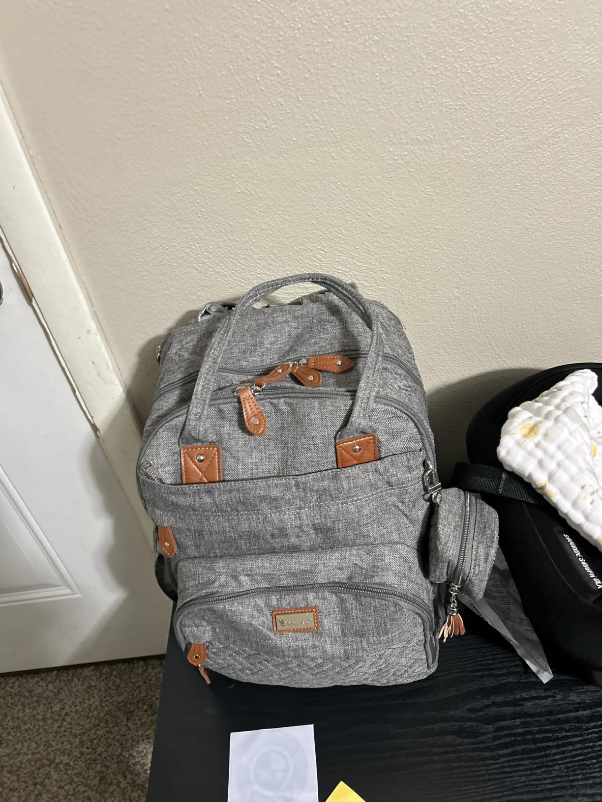BabbleRoo Leather Diaper Bag Backpack - Baby Essentials Travel Baby Bag, Multi function, Water Resistant, with Changing Pad, Stroller Straps & Pacifier Case – Unisex, Light Brown customer photo 1