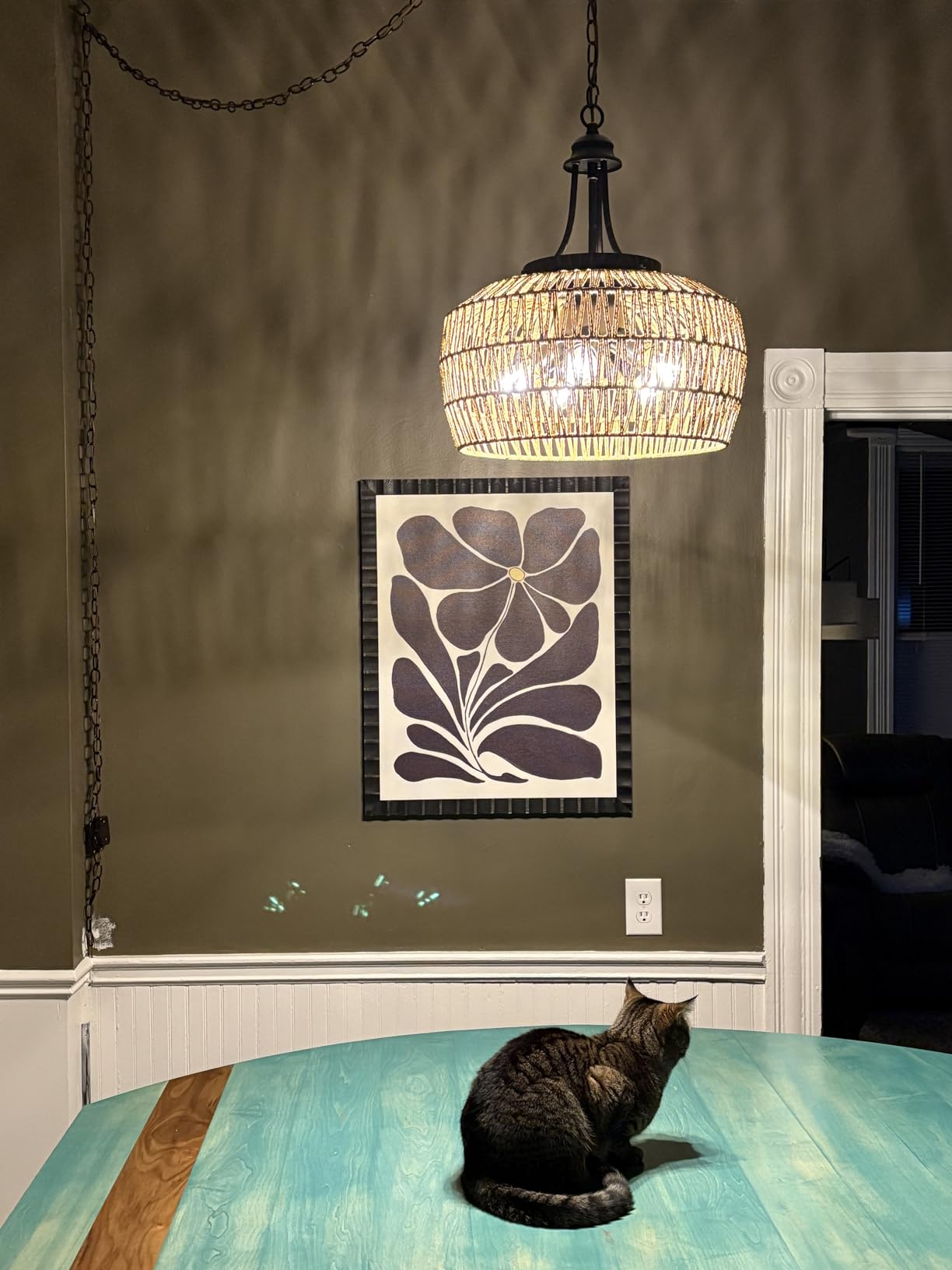 HMVPL Large Farmhouse Chandeliers for Dining Room, 5-Light Rattan Boho Chandelier Light Fixture with Wicker Lampshade, Coastal Hanging Pendant Lighting for Kitchen Island Bedroom Living Room Nursery customer photo 1