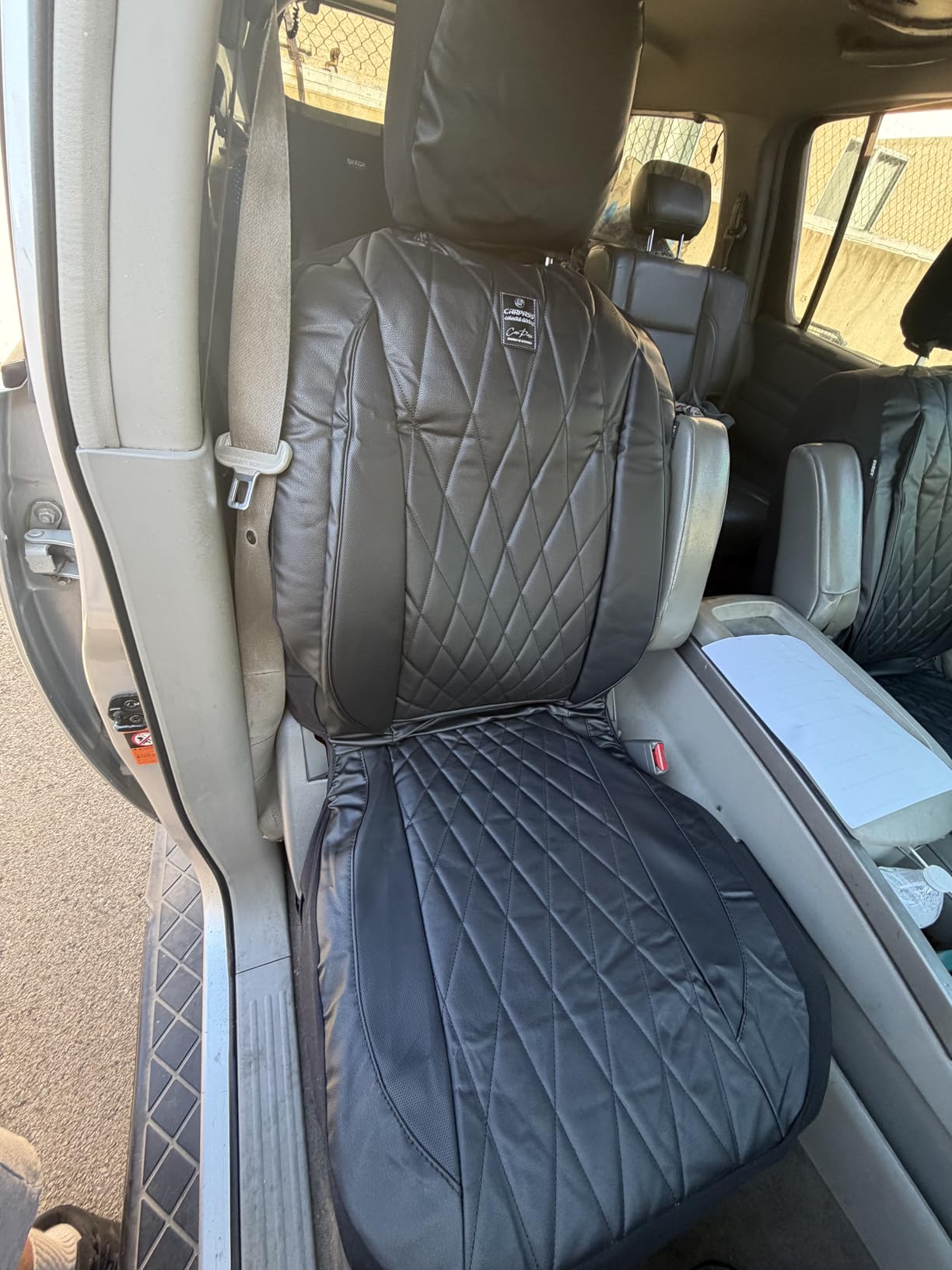 CAR PASS Piping Luxury Faux PU Leather Two Front Car Seat Covers, Waterproof Anti Slip Seat Covers Compatible with Front Seat Armrests,Universal Fit for Suvs,Vans,Trucks, Airbag Compatible(All Black) customer photo 2