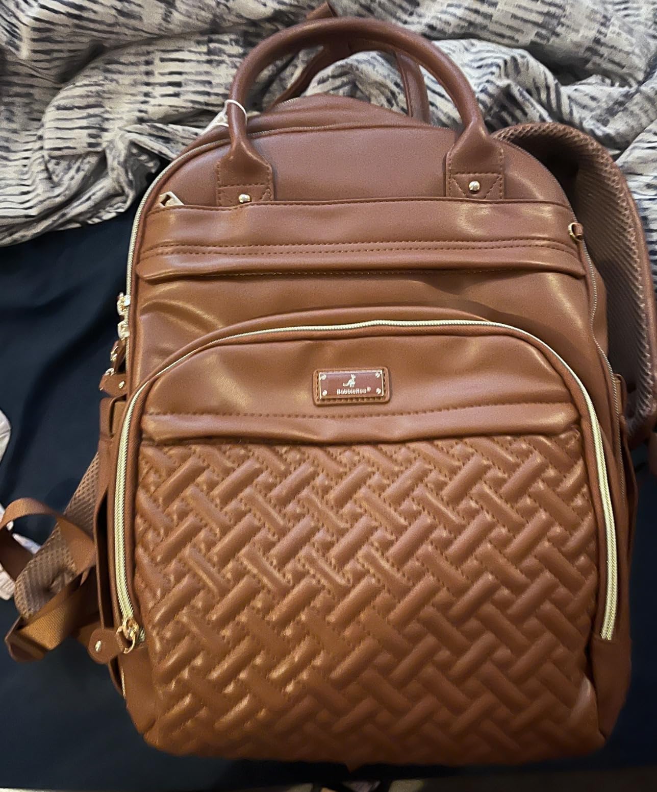 BabbleRoo Leather Diaper Bag Backpack - Baby Essentials Travel Baby Bag, Multi function, Water Resistant, with Changing Pad, Stroller Straps & Pacifier Case – Unisex, Natural Brown customer photo 2