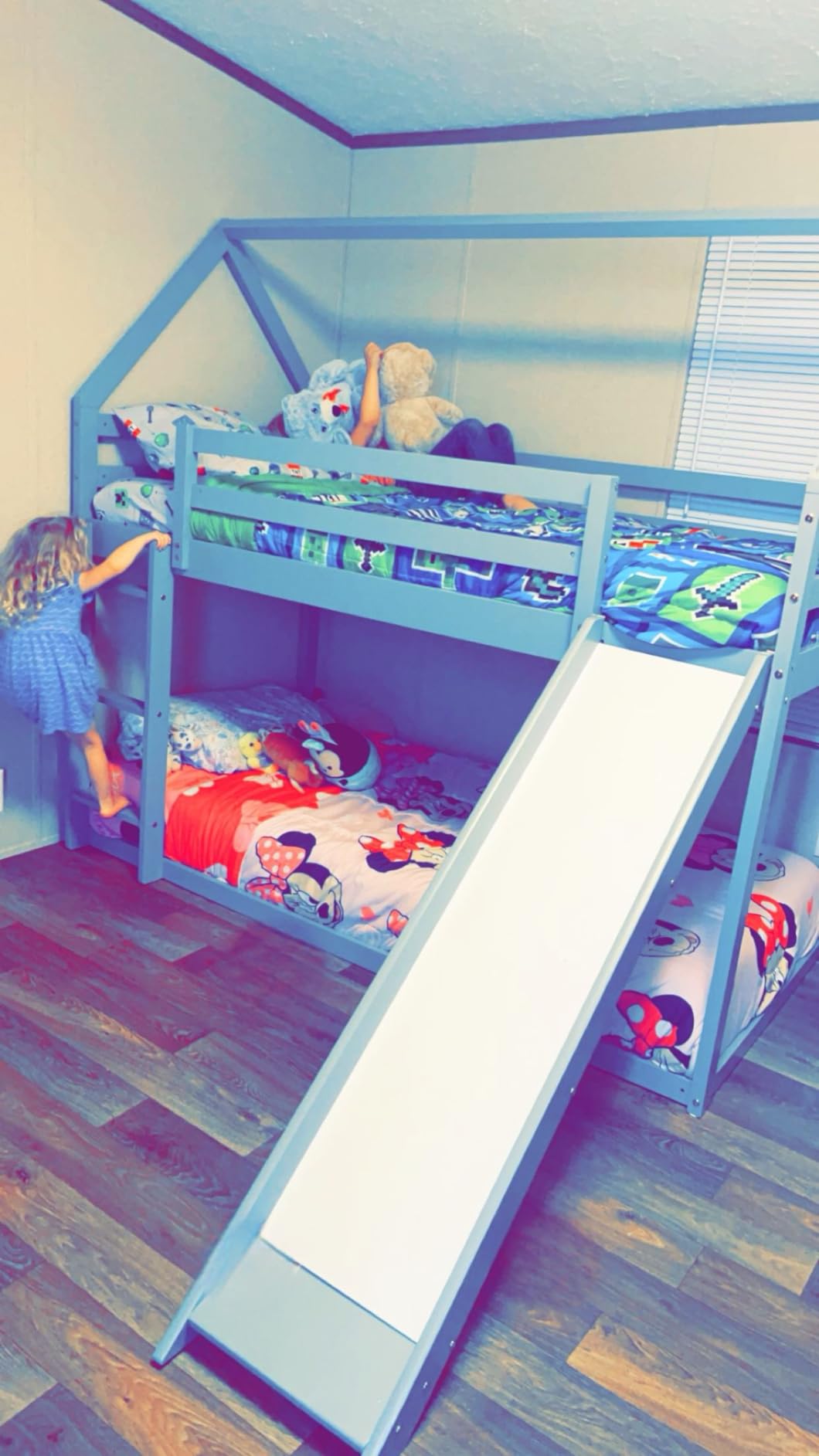 Floor Bunk Bed with Slide and Ladder for Kids Boys Girls, Twin Size, White customer photo 1