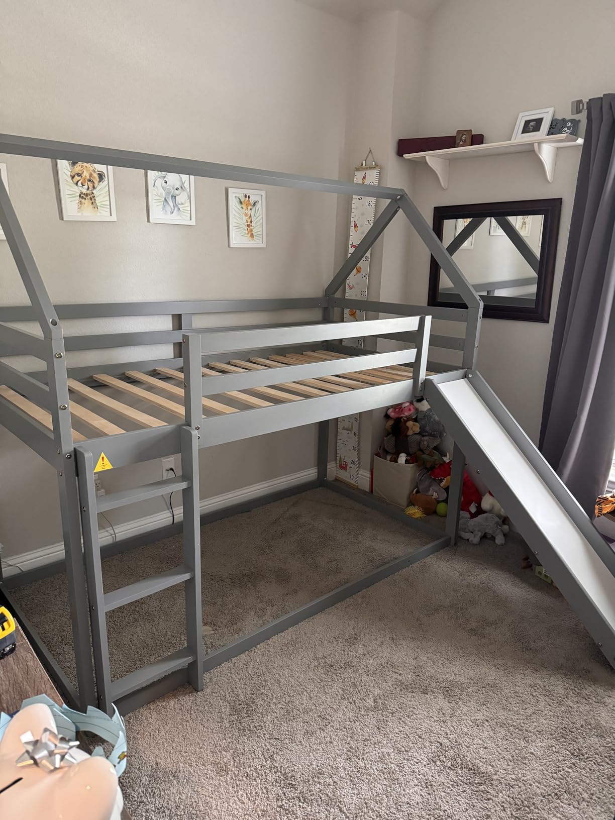 Floor Bunk Bed with Slide and Ladder for Kids Boys Girls, Twin Size, White customer photo 2