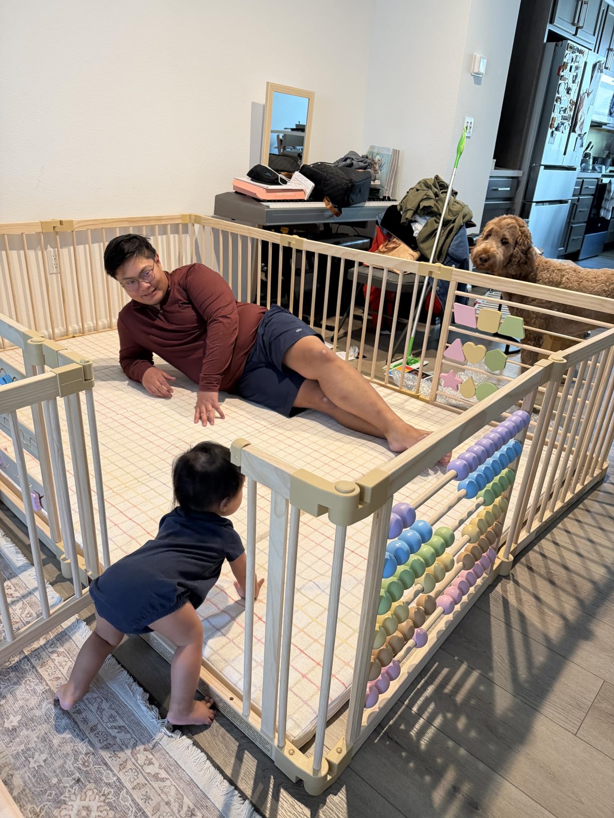 ZETY Natural Wood Baby Playpen – 8 or 10 Panel Foldable Play Yard with Door Panel and Built-in Toys, CPC Certified & SGS Tested customer photo 2
