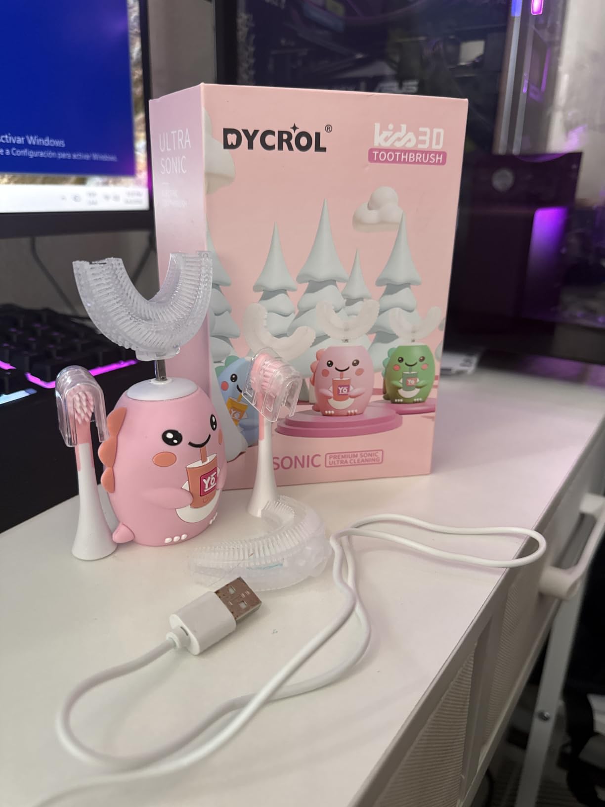 DYCROL Kids U-Shaped Electric Toothbrush,4 Heads,Dinosaur Design Ages 2-6 customer photo 2