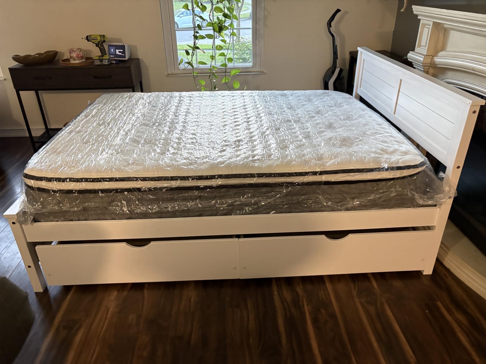 Giantex Wood Twin Bed with 2 Storage Drawers, Solid Wood Platform Bed with Headboard, Wooden Slats Support Mattress Foundation, No Spring Needed, Twin Bed Frame for Kids, Teens, Adults, White customer photo 1