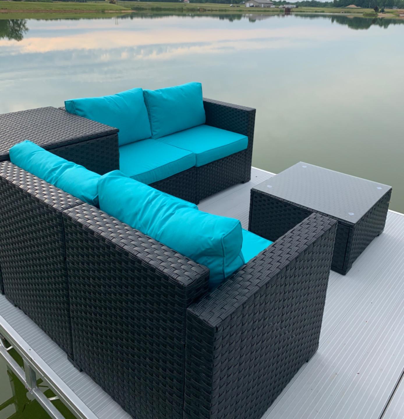 WAROOM Patio Furniture Set 4 Piece Conversation Sets Brown Rattan Outdoor Couch Loveseat Wicker Sectional Sofa with Storage Box Glass Top Table, Khaki Cushion customer photo 1