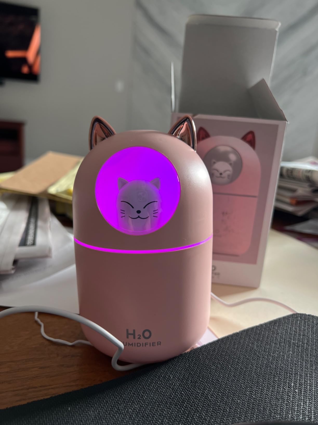 Small Humidifier Cute Portable Cool Mist Humidifier 300ML 7 Color Night Light USB Air Humidifier for Bedroom Office Desk Car Plants Travel (White) customer photo 2