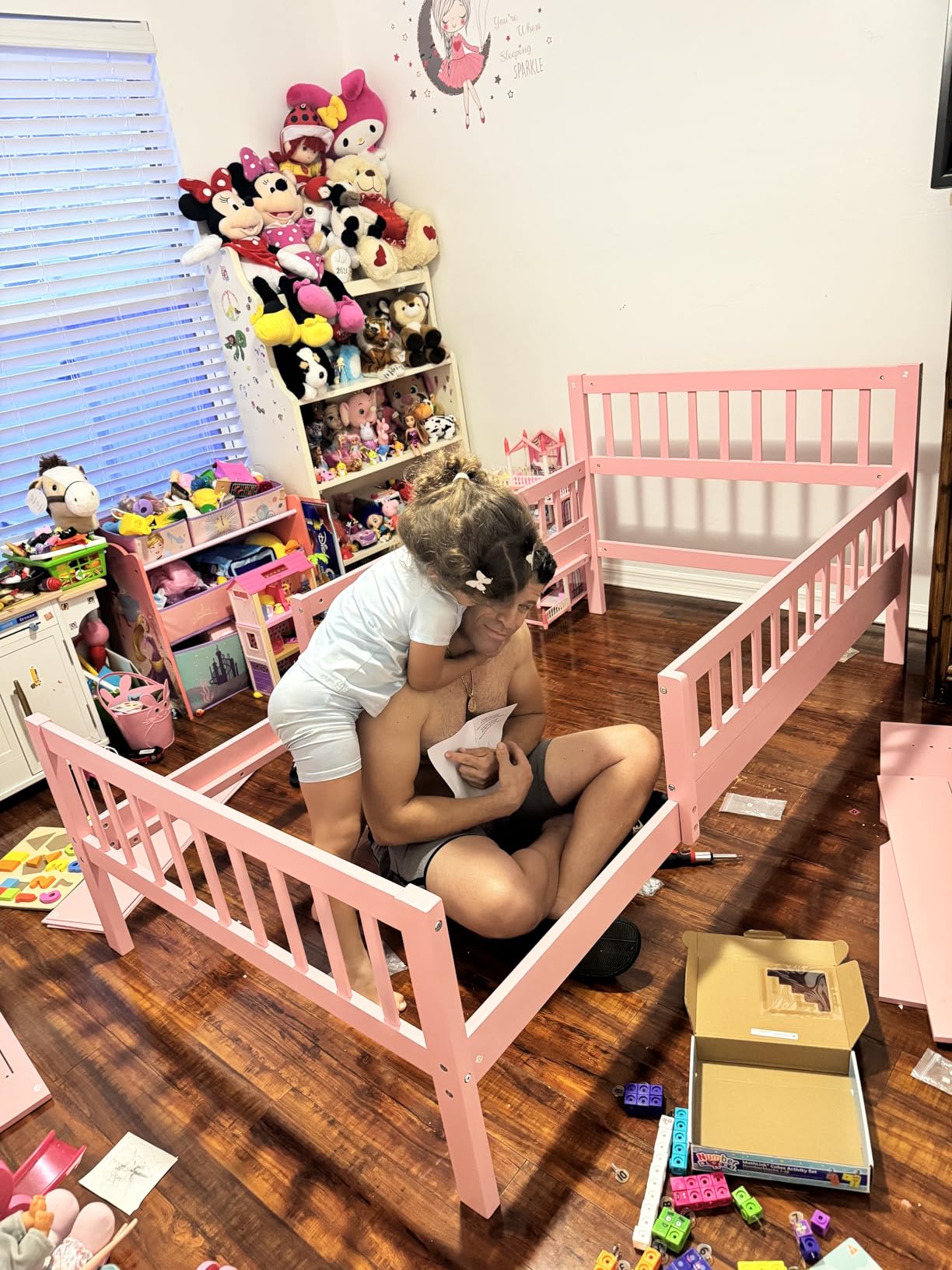 Bellemave Kids Twin Bed Frame with Storage Drawers and Both Sides Guardrails, Kids Platform Bed with Headboard and Slat Support, White customer photo 1