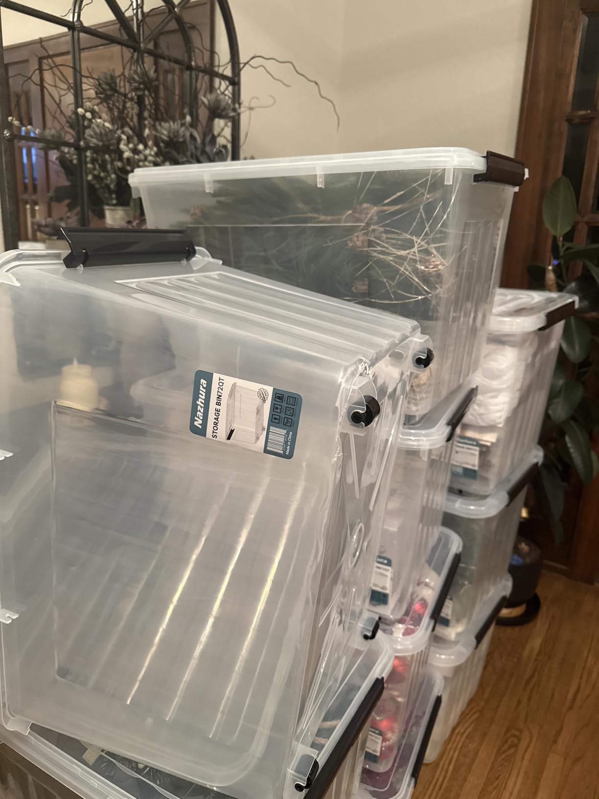 Nazhura 97Quart Plastic Storage Bin, Stackable and Nestable Storage Boxes with Clear Lids and Secure Latching Buckles, Large Storage Container (Clear, 97Quart-6Pack) customer photo 2